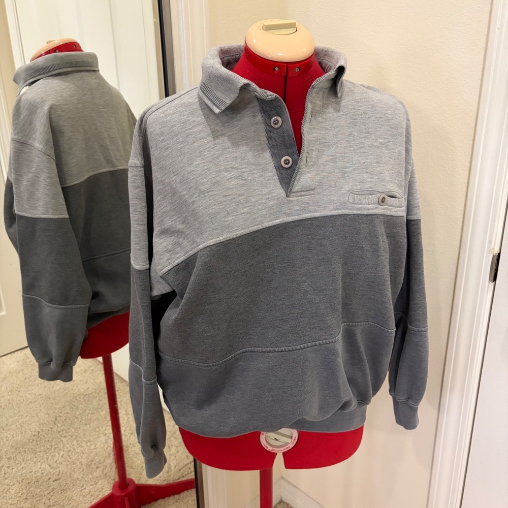 Taylor & Henry Vintage Grey Colorblock Quarter Button Polo Sweatshirt Size M